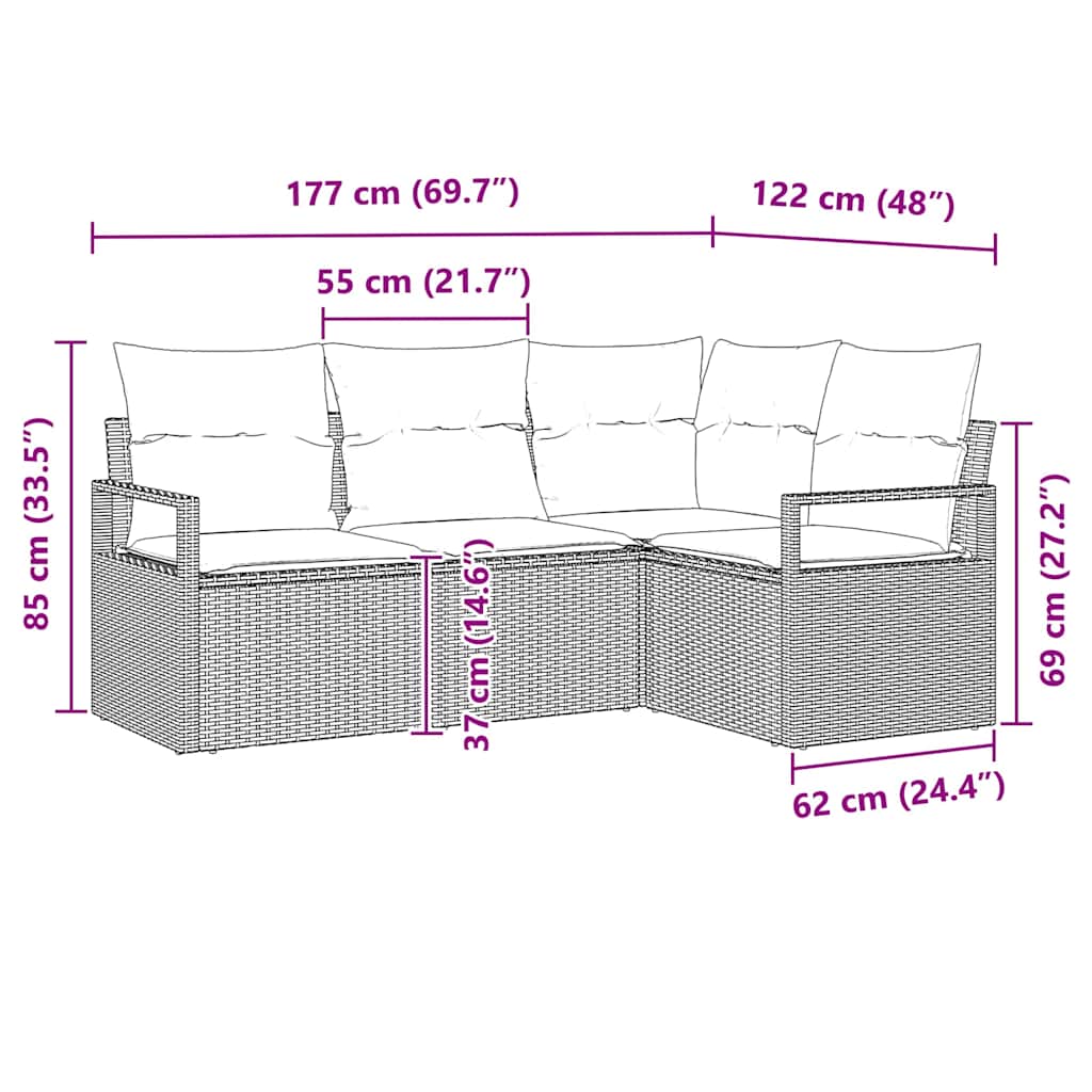 Set sofe s jastukom s pohranom 4 pcs Crna poliratan