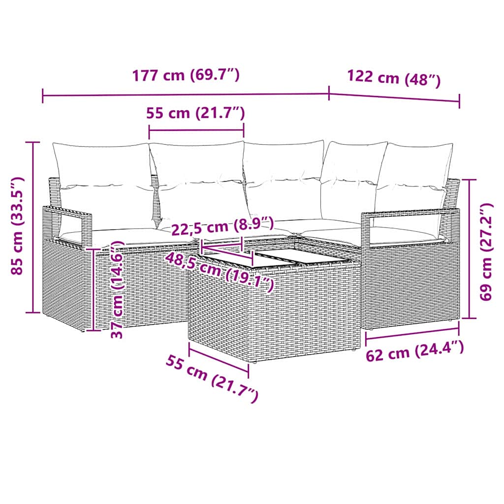 Set sofe s jastukom s pohranom 5 pcs Bež i krema poliratan