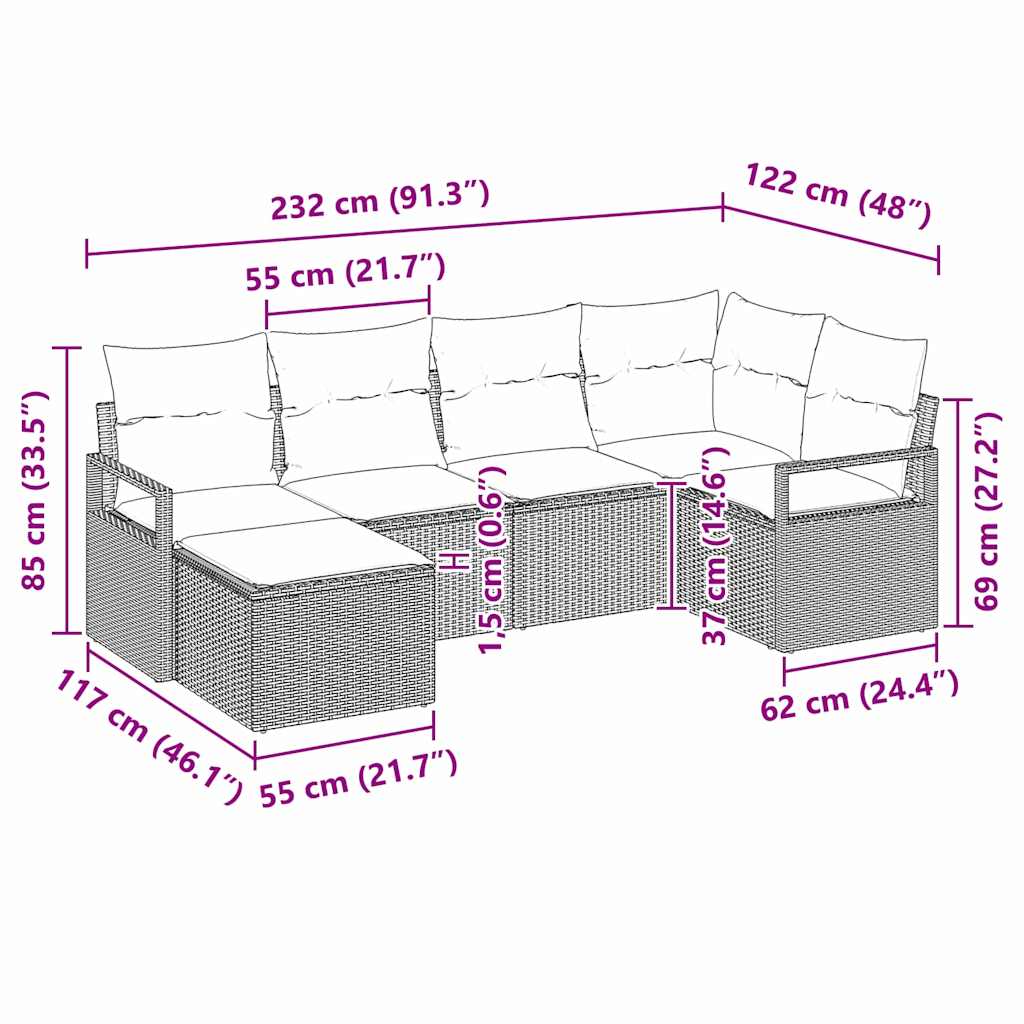 Set sofe s jastukom s pohranom 6 pcs Siva poliratan