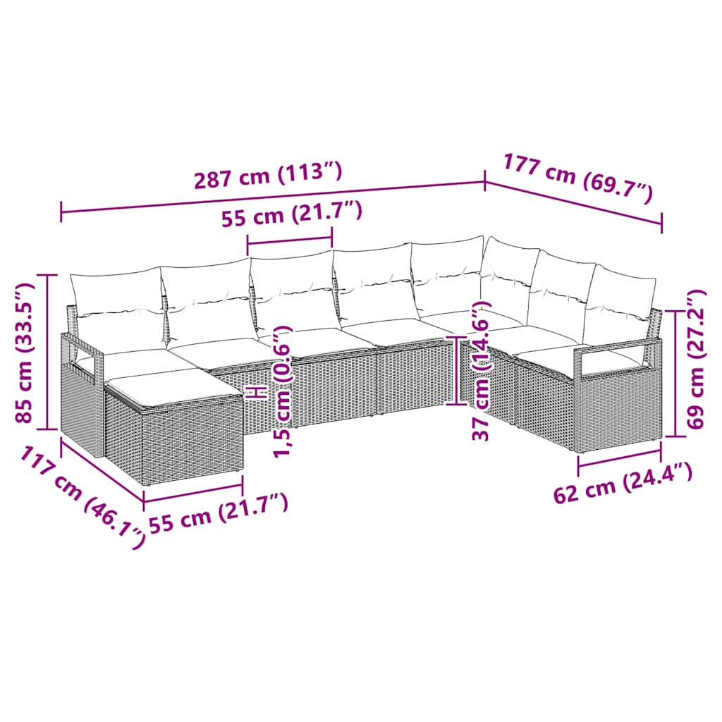Set sofe s jastukom s pohranom 8 pcs Svijetlo siva poliratan