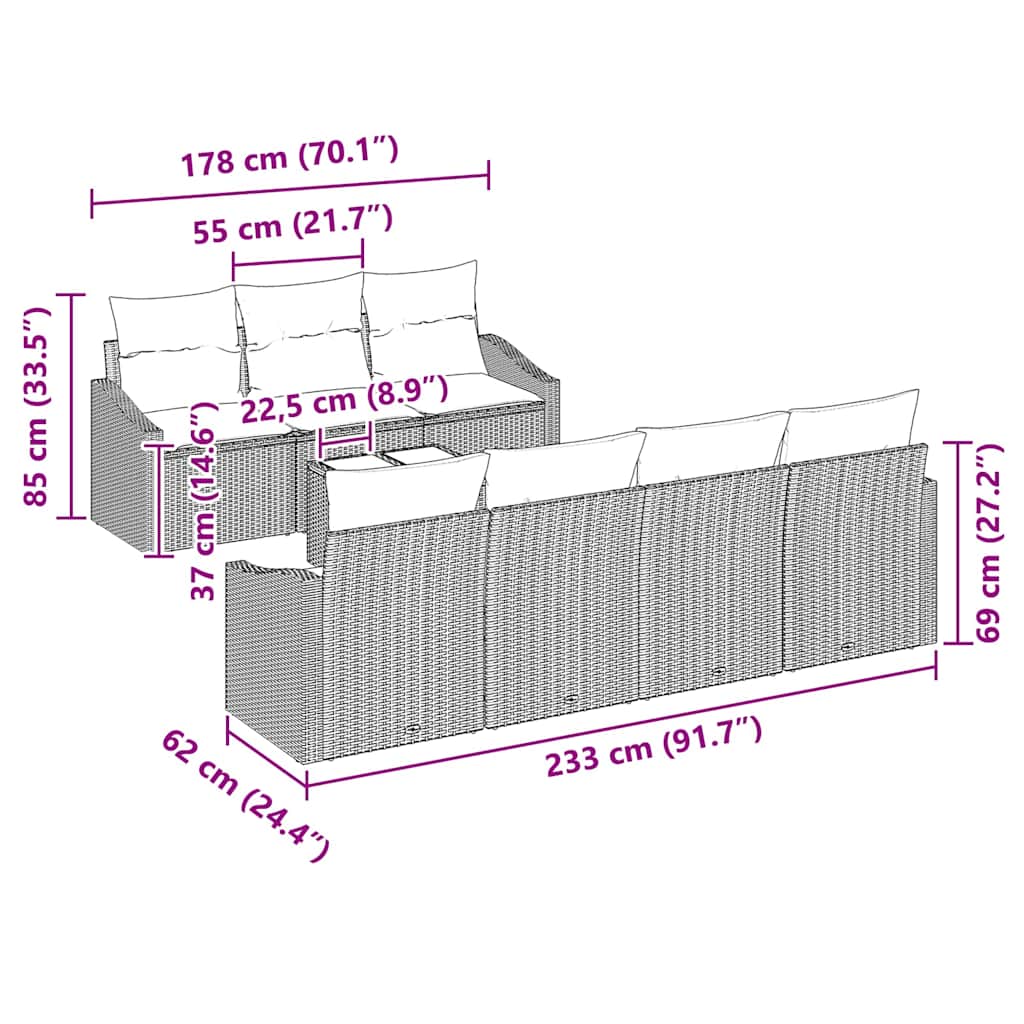 Set sofe s jastukom s pohranom 8 pcs Crna poliratan