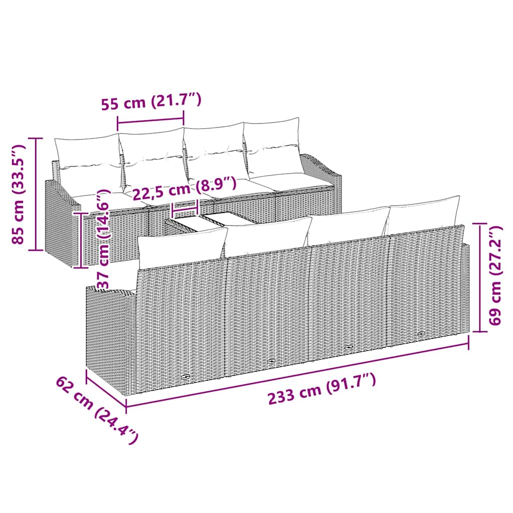Set sofe s jastukom 7 pcs Svijetlo siva i tamno siva poliratan