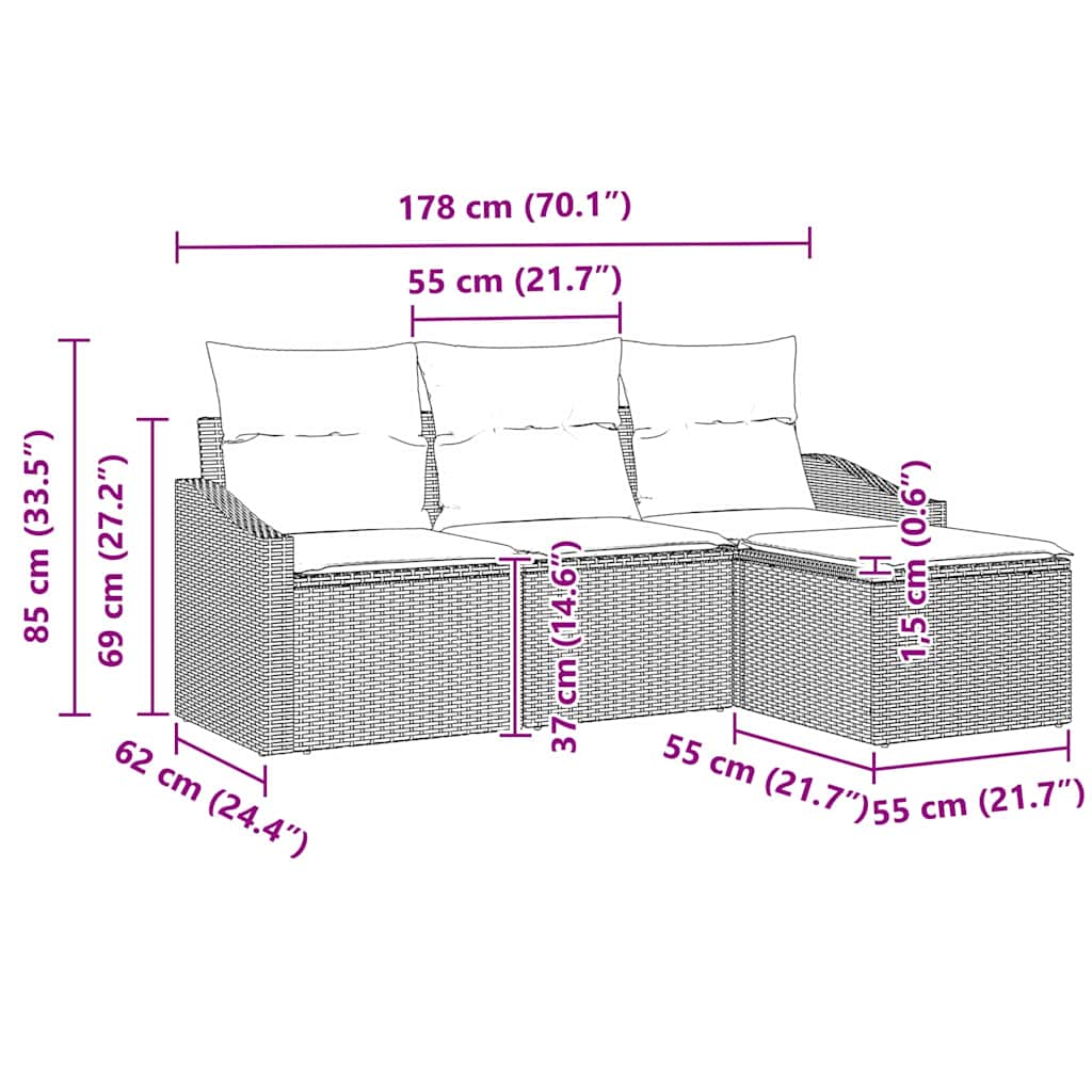 Set sofe s jastukom s pohranom 4 pcs Siva poliratan