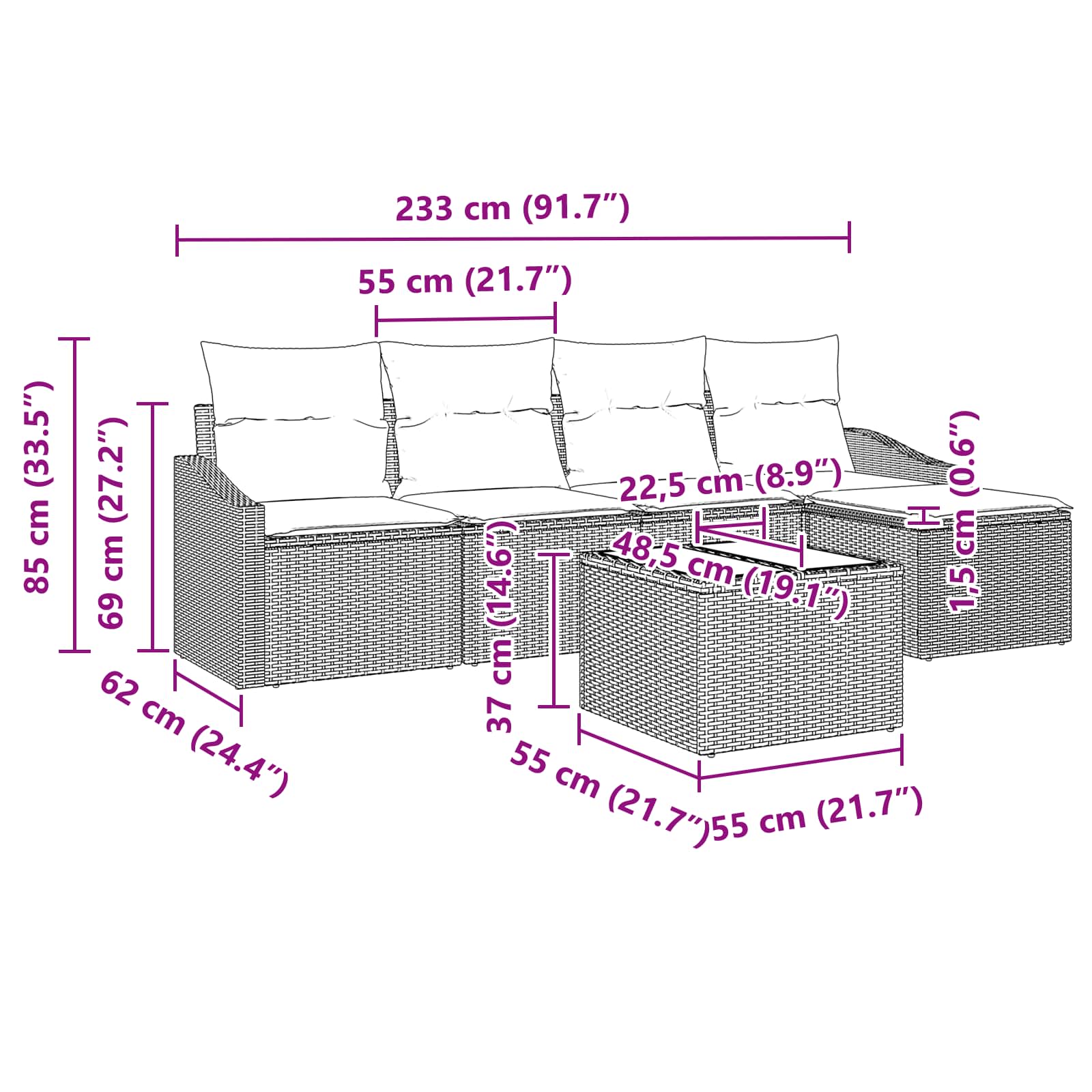 Set sofe s jastukom 6 pcs Siva i mornarsko plava poliratan