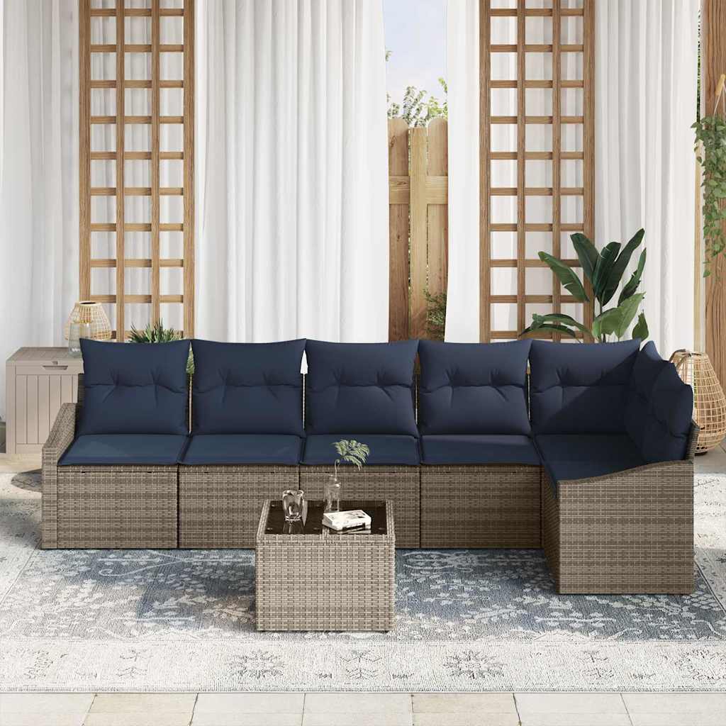 Sjedeća garnitura za vrt 7 pcs Siva i mornarsko plava poliratan