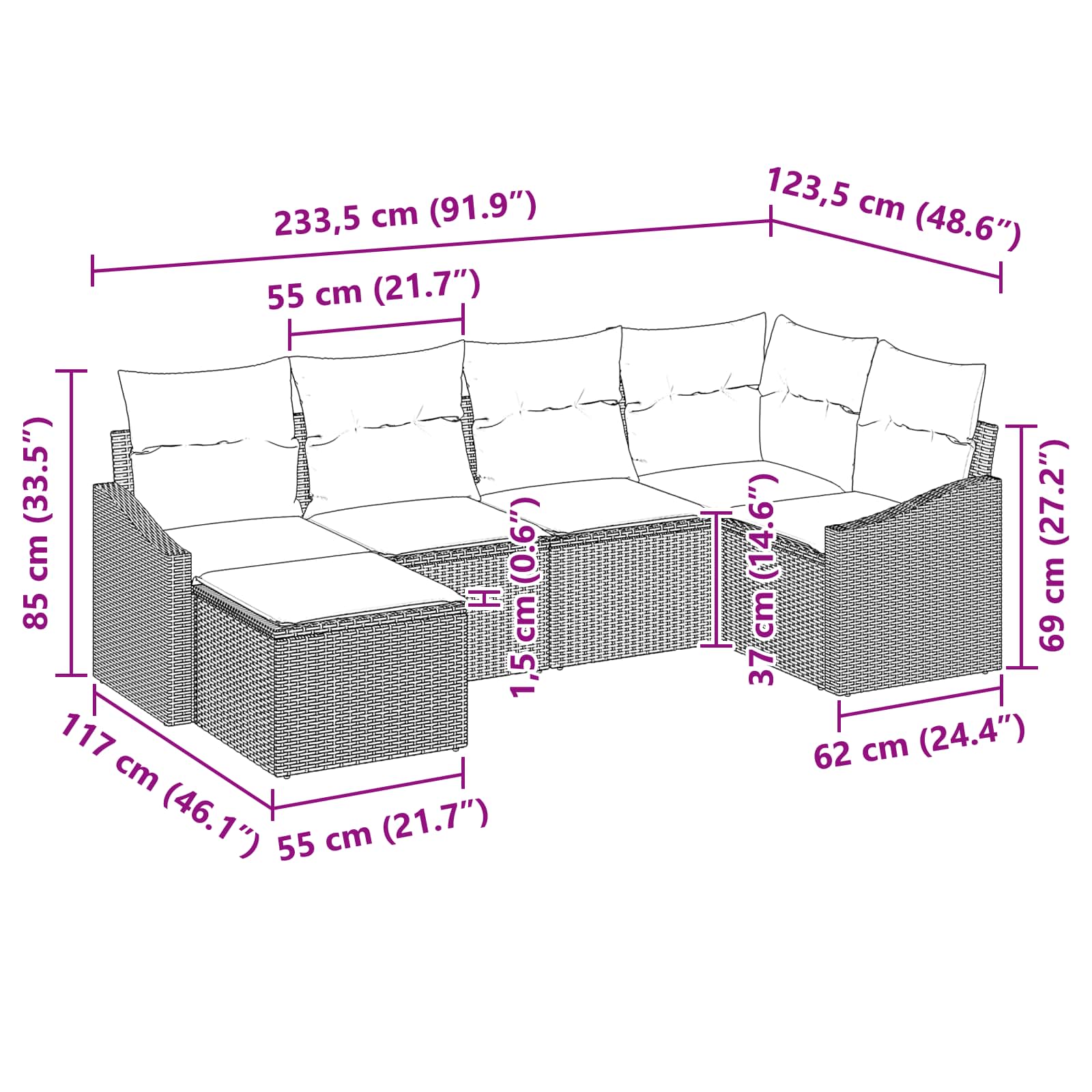 Set sofe s jastukom 6 pcs Siva i mornarsko plava poliratan