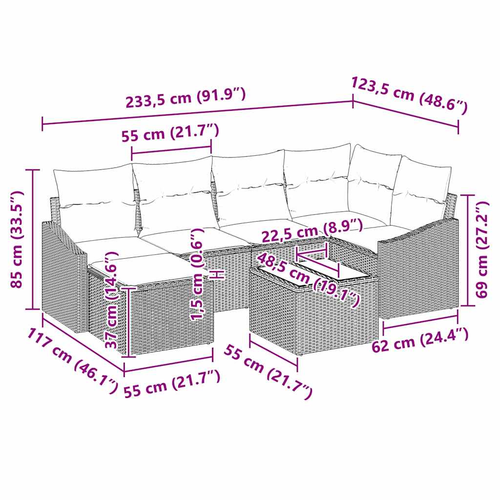 Vrtni set za objed s jastukom s pohranom 7 pcs Smeđa i krem