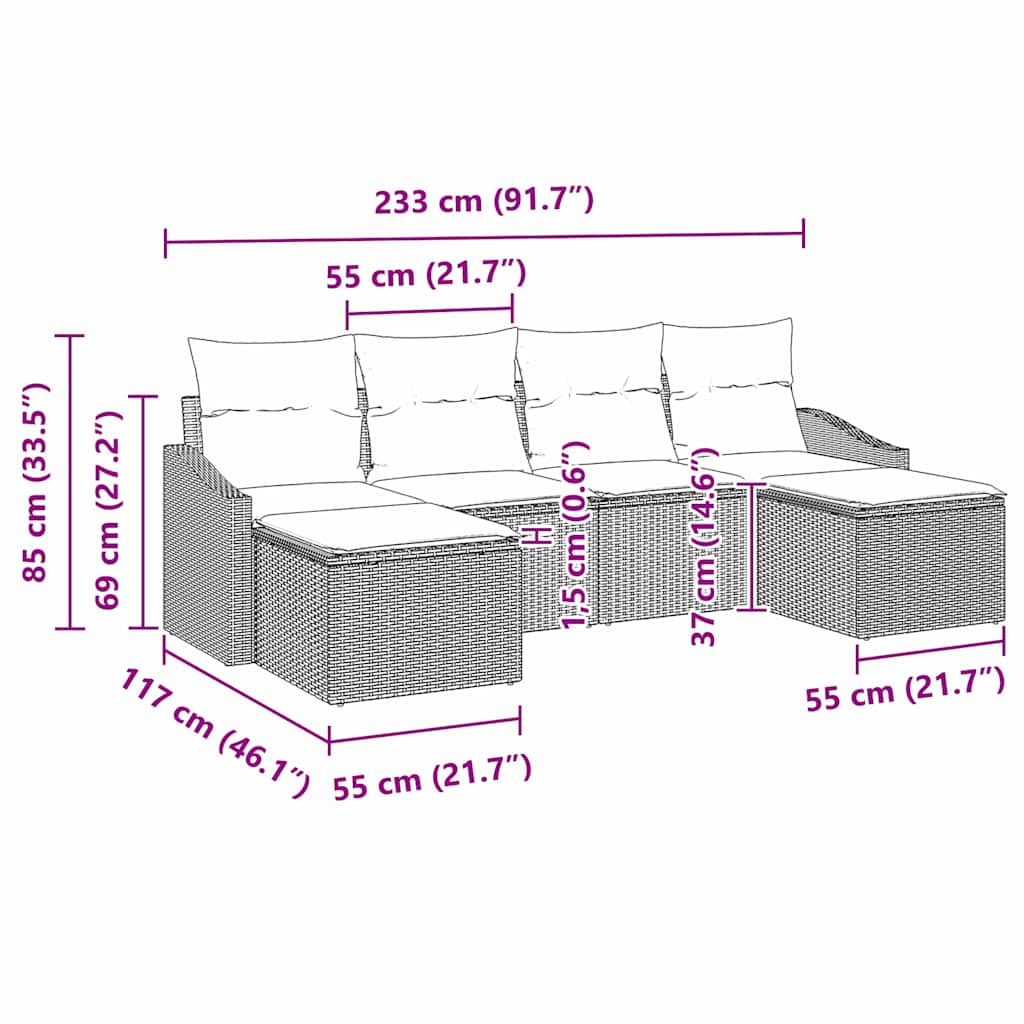 Vrtni set za objed s jastukom s pohranom 6 pcs Siva