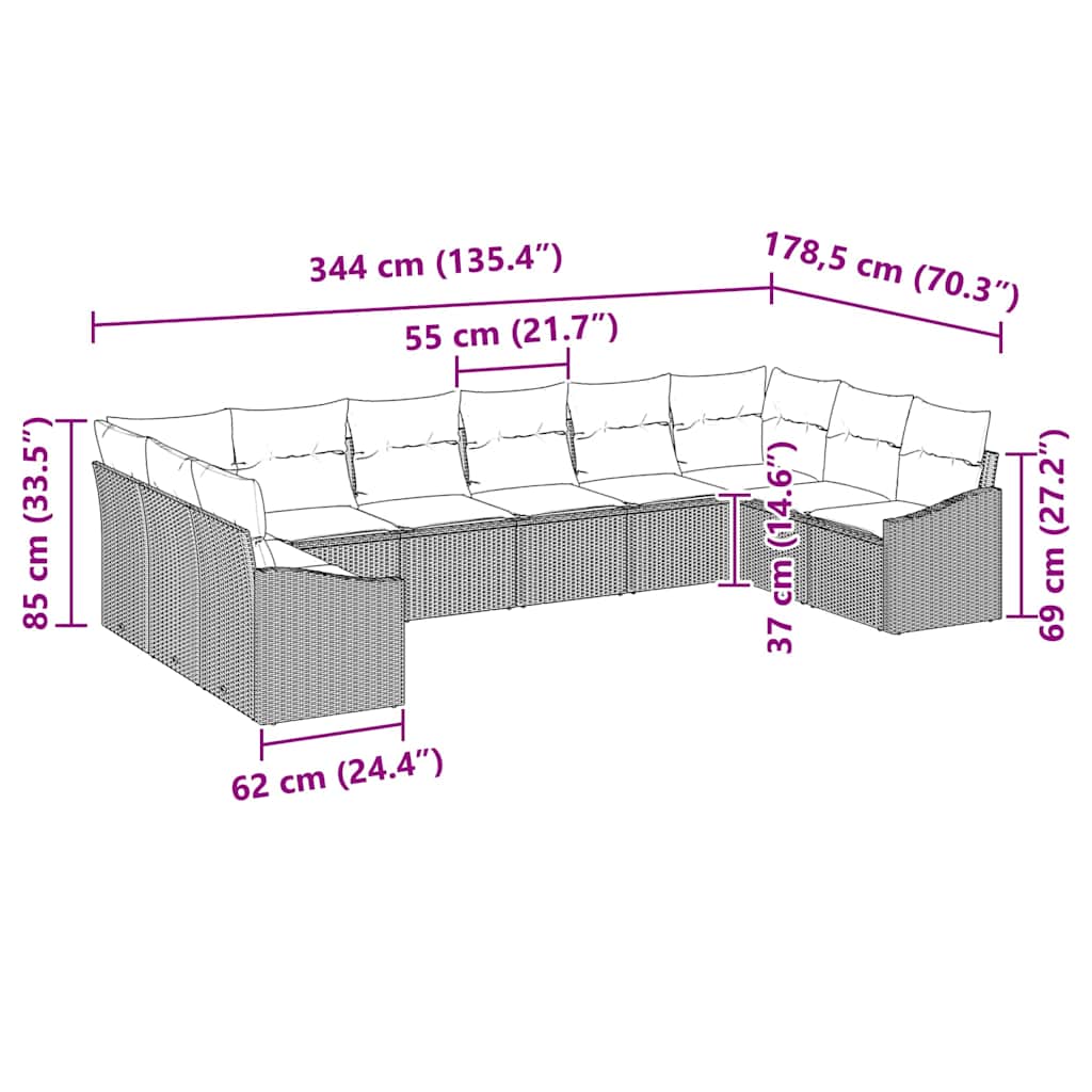 Sjedeća garnitura za vrt s pohranom 10 pcs Siva poliratan