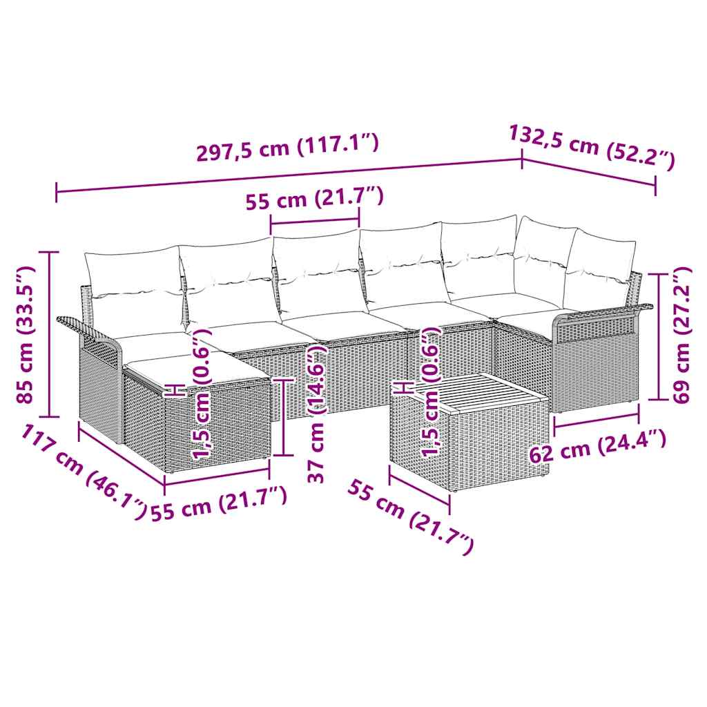 Sjedeća garnitura za vrt s pohranom 8 pcs Siva poliratan