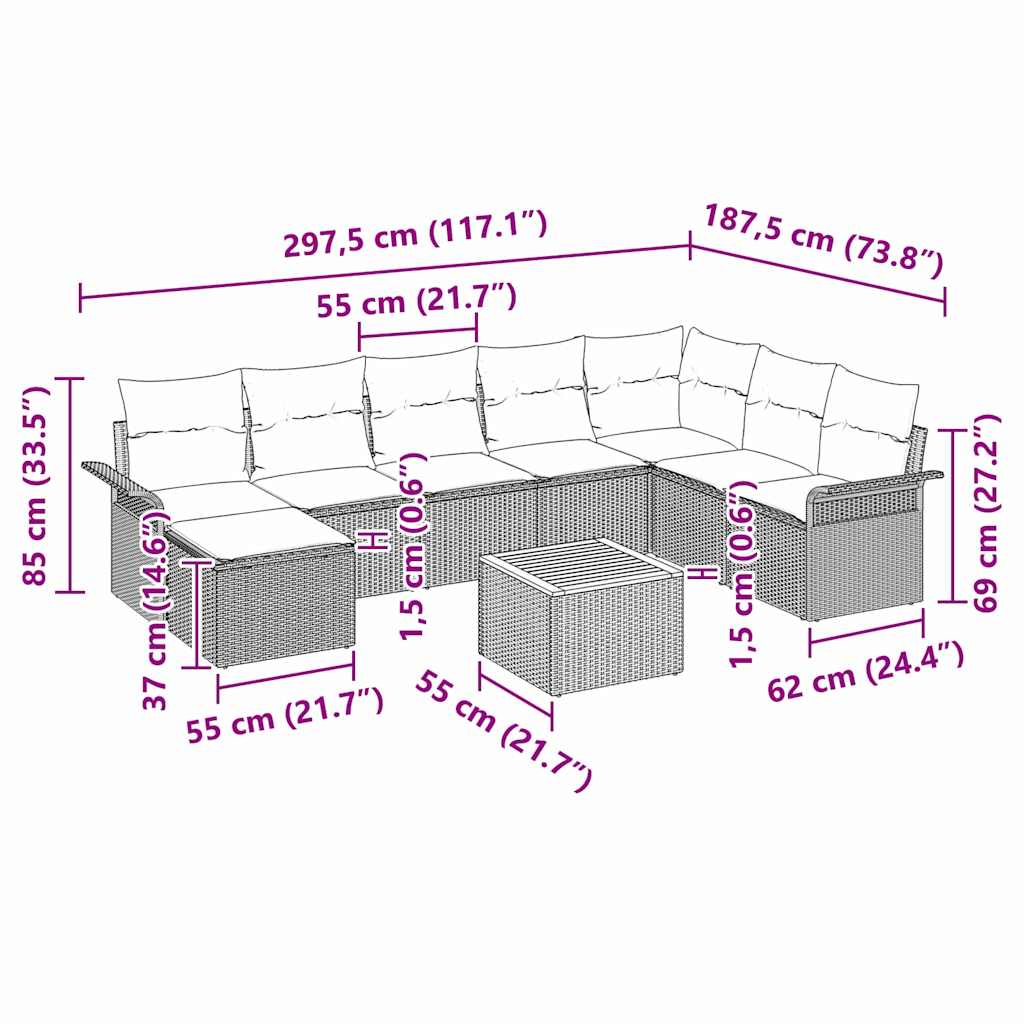 Sjedeća garnitura za vrt s pohranom 9 pcs Crna poliratan