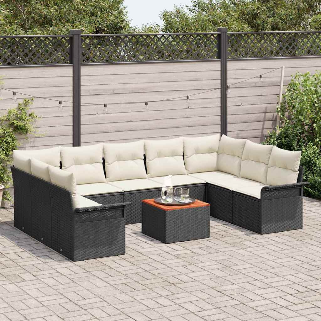 Sjedeća garnitura za vrt 10 pcs Crna i Krema poliratan
