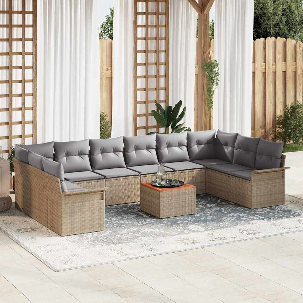 Sjedeća garnitura za vrt 11 pcs Bež i svijetlo siva poliratan