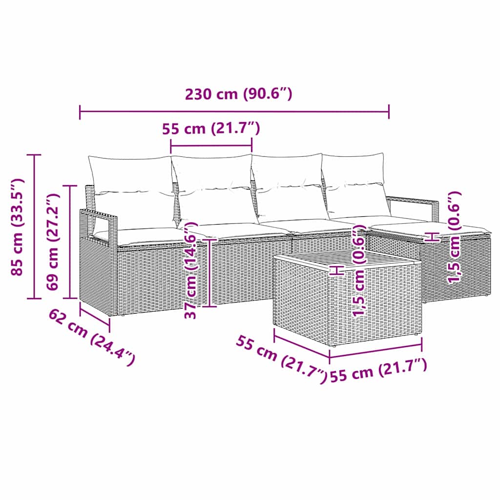 Sjedeća garnitura za vrt s pohranom 6 pcs Bež i krema poliratan
