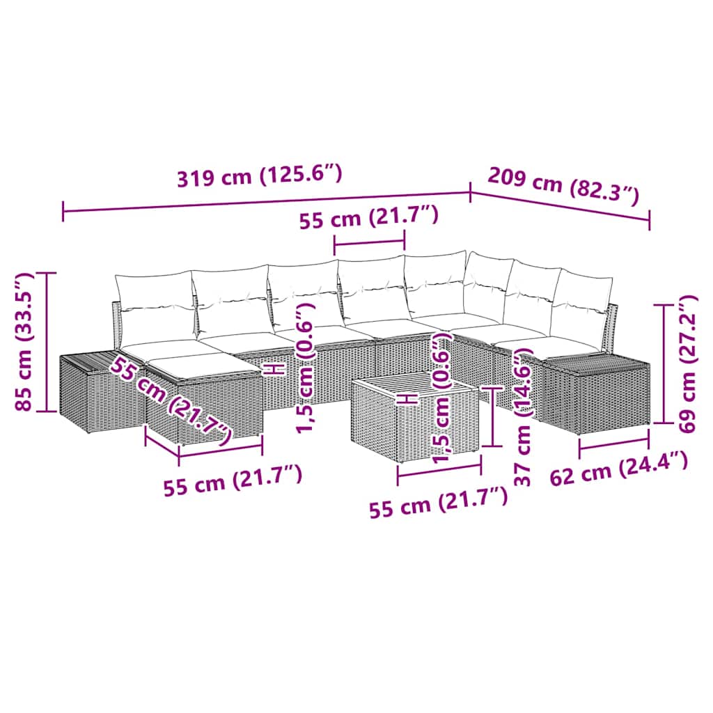Sjedeća garnitura za vrt 9 pcs Crna