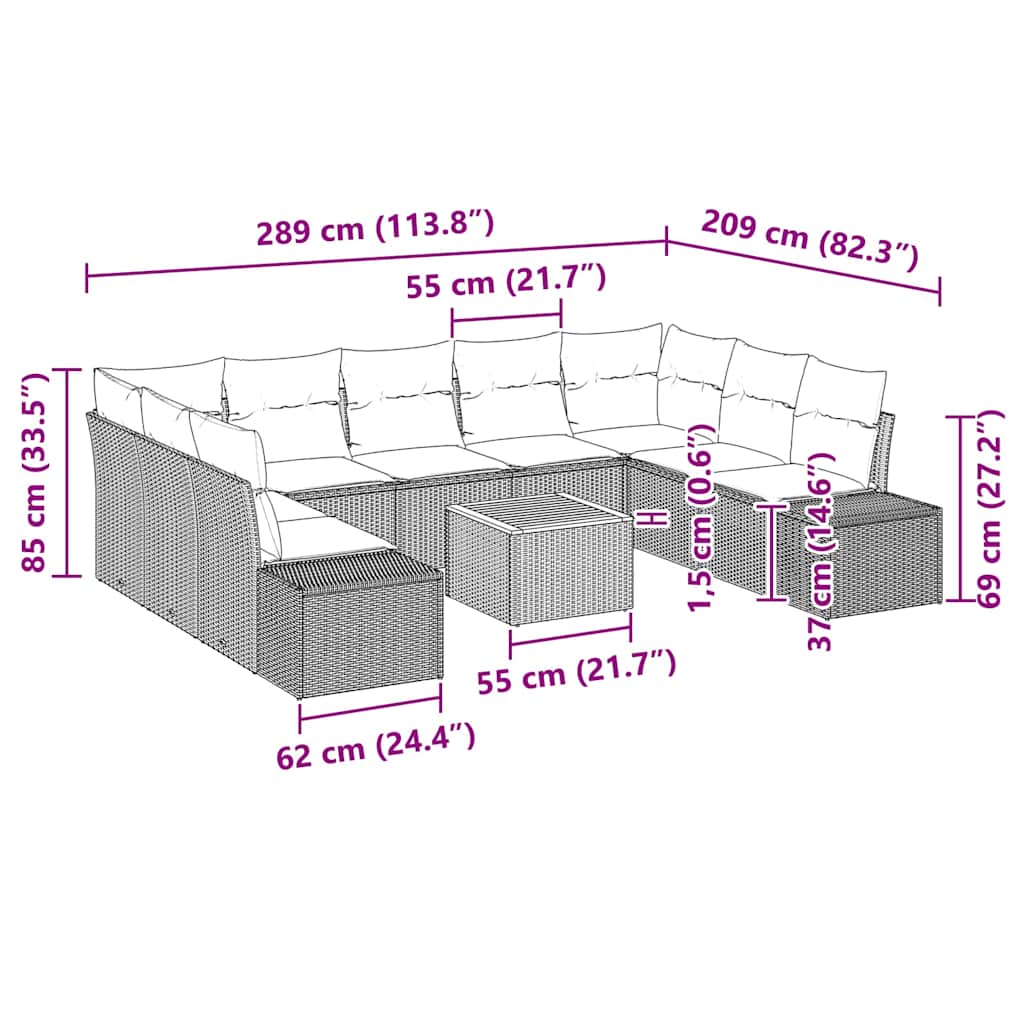 Sjedeća garnitura za vrt s pohranom 10 pcs Crna
