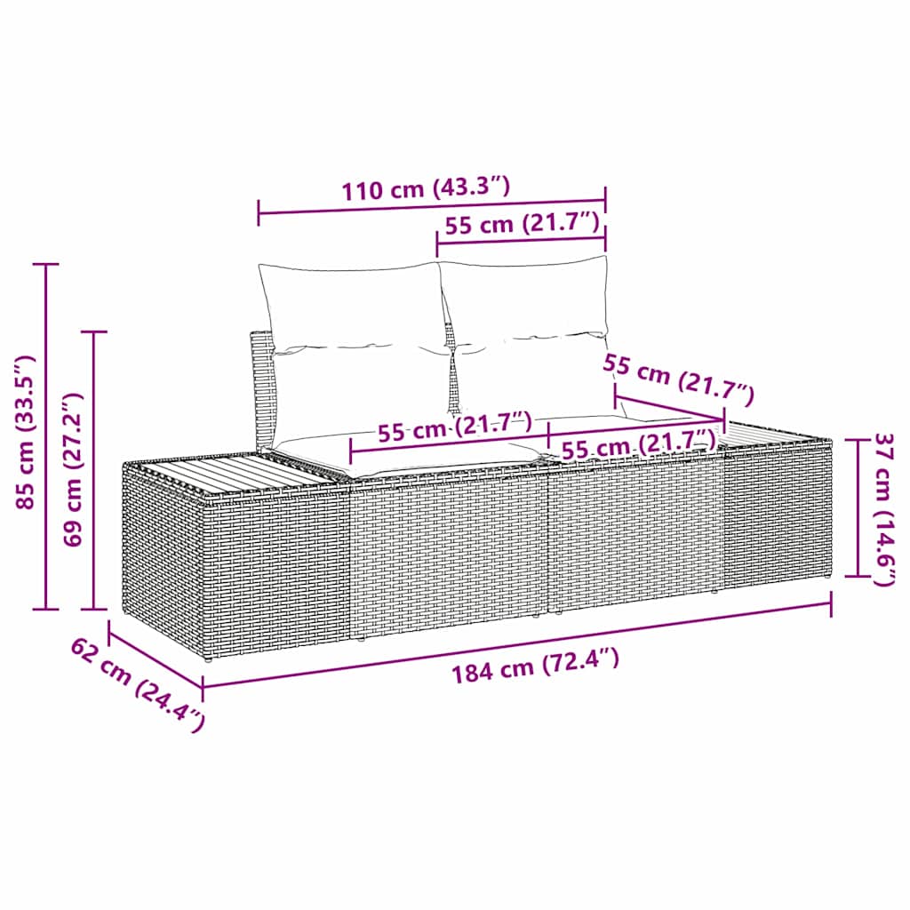 Sjedeća garnitura za vrt s pohranom 6 pcs Crna Poli ratan