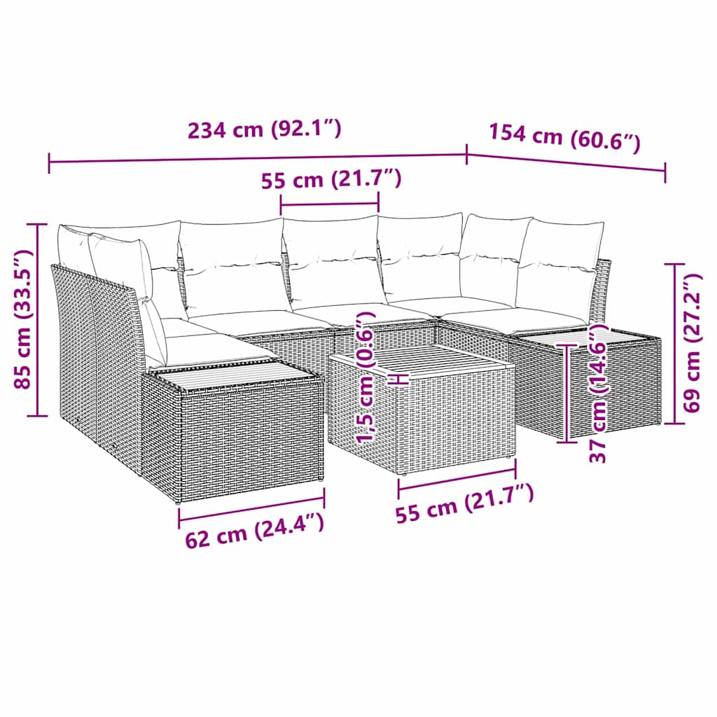 Sjedeća garnitura za vrt s pohranom 7 pcs Crna Poli ratan