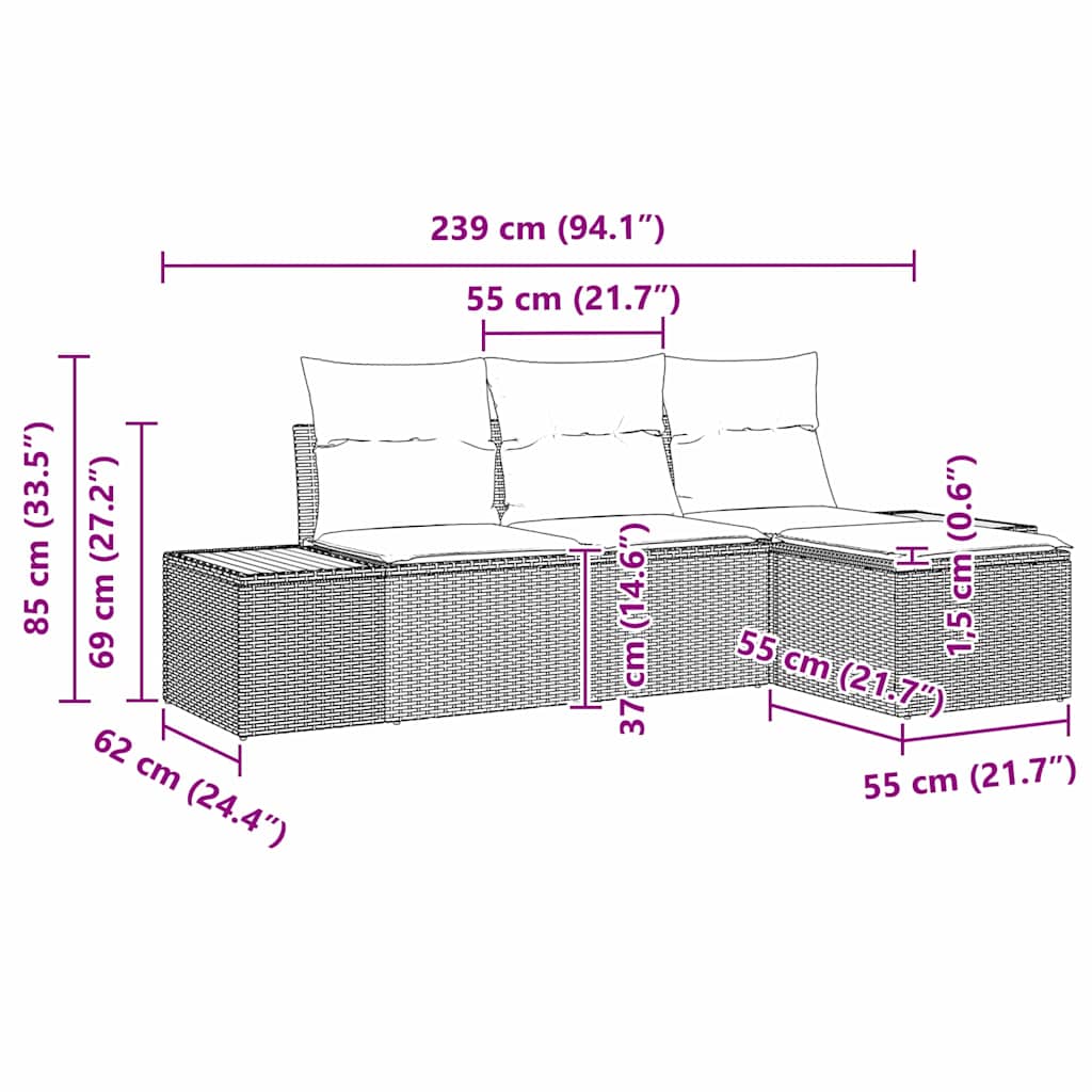 Sjedeća garnitura za vrt 4 pcs Crna i Krema Poli Ratan