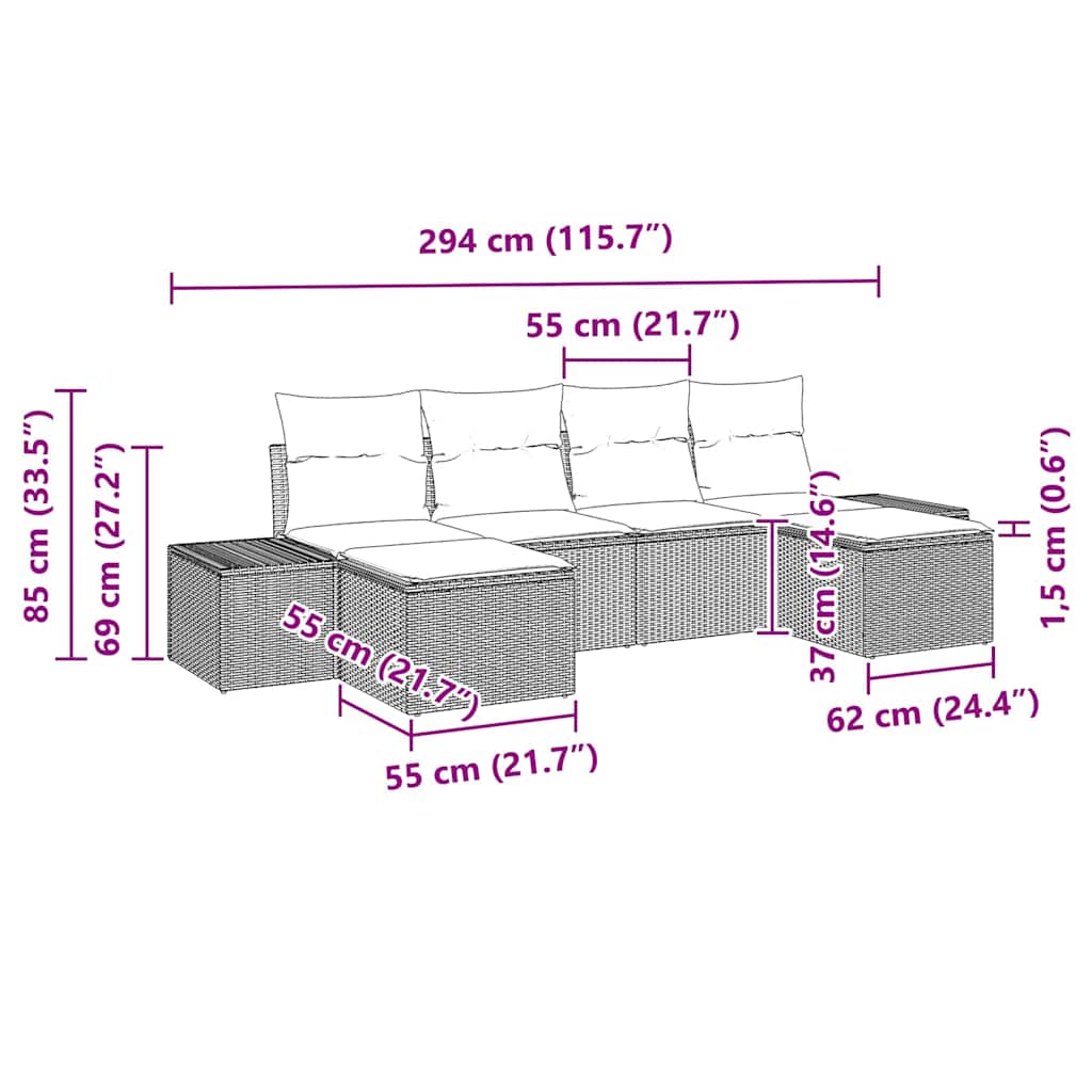 Sjedeća garnitura za vrt 6 pcs Bež i krema Poli Ratan