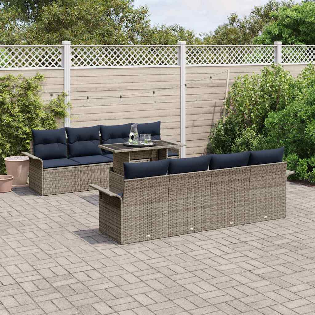 Sjedeća garnitura za vrt s jastukom 9 pcs Siva Poli Ratan