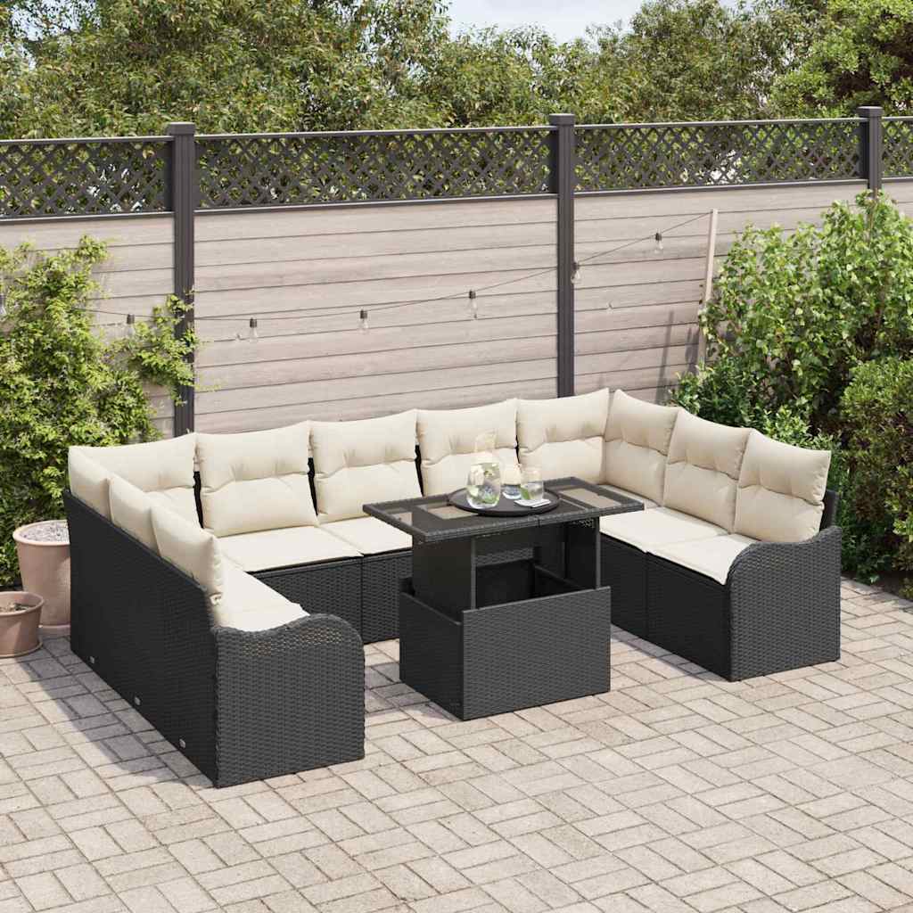 Sjedeća garnitura za vrt s jastukom 10 pcs Crna Poli Ratan