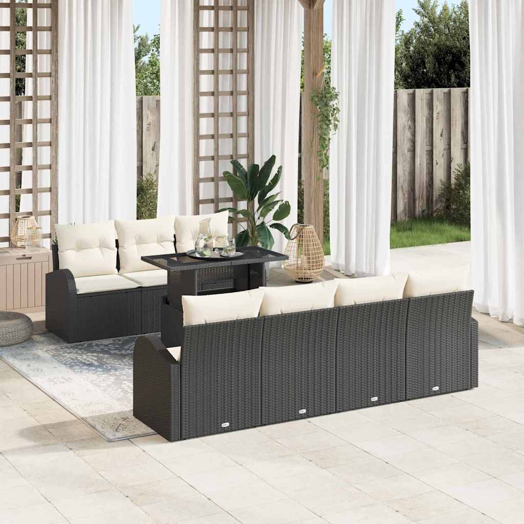 Sjedeća garnitura za vrt s jastukom 8 pcs Crna Poli Ratan