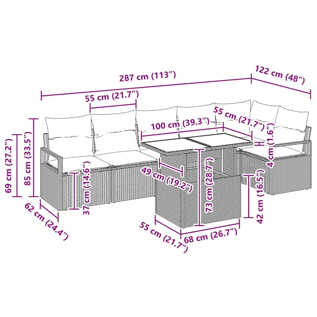 Sjedeća garnitura za vrt 7 pcs Svijetlo siva, tamni jastučići