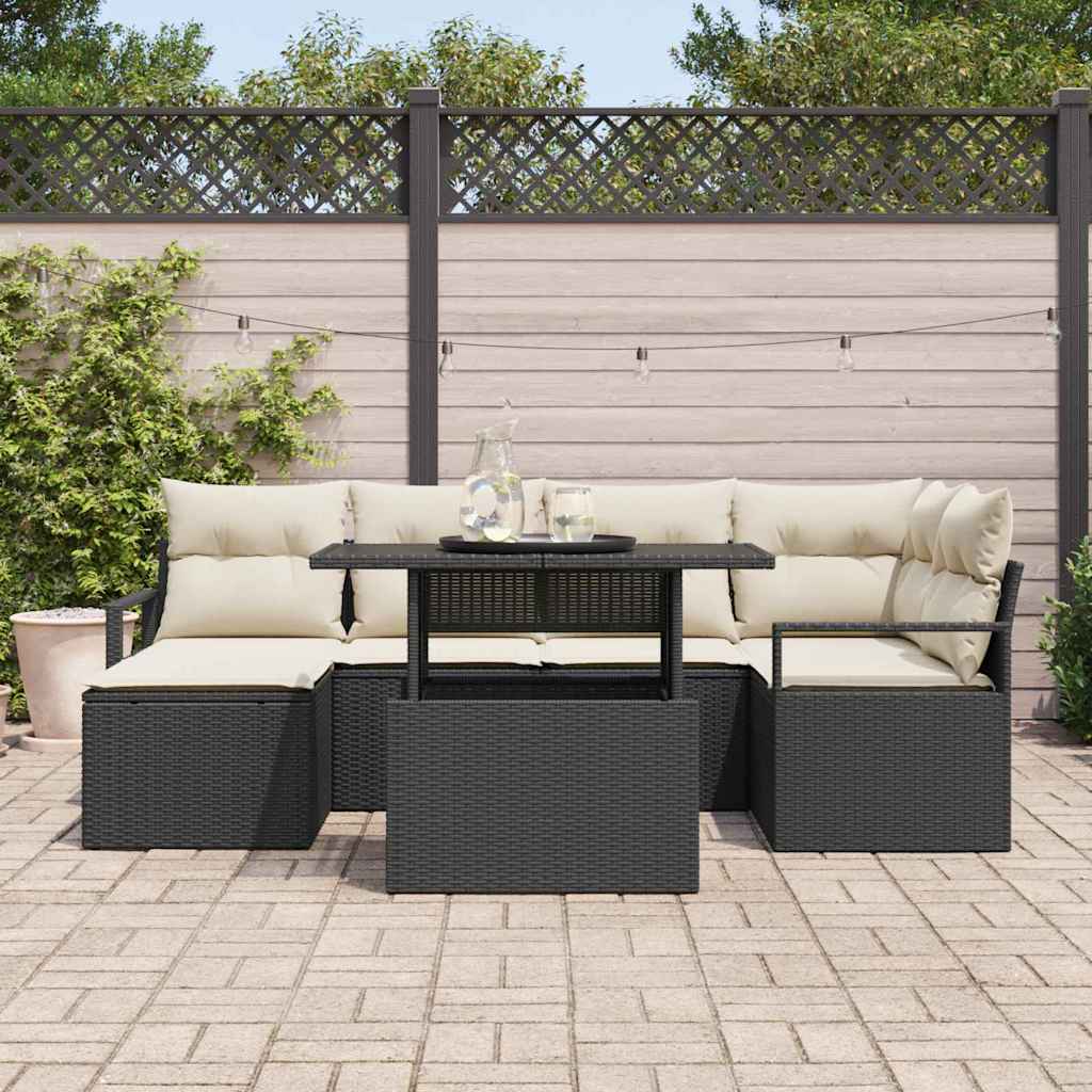 Sjedeća garnitura za vrt s pohranom 7 pcs Crna Poli ratan