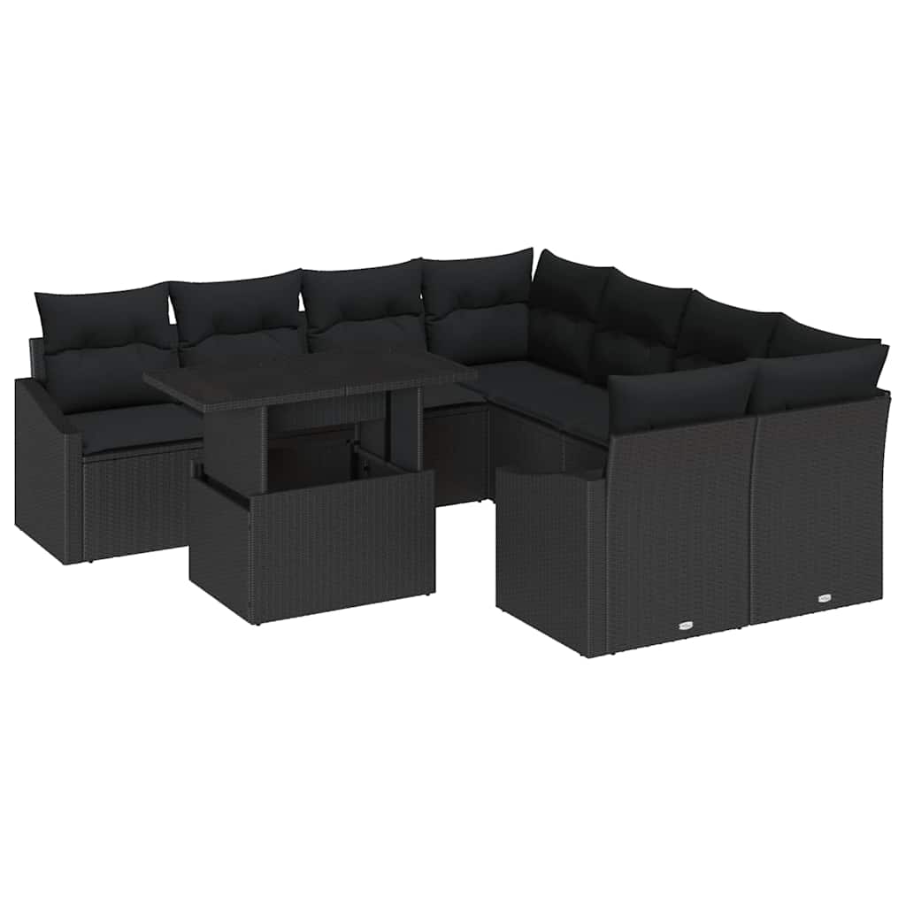 Sjedeća garnitura za vrt s pohranom 9 pcs Crna Poli ratan
