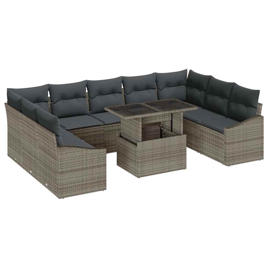 Sjedeća garnitura za vrt s jastukom s pohranom 10 pcs Siva