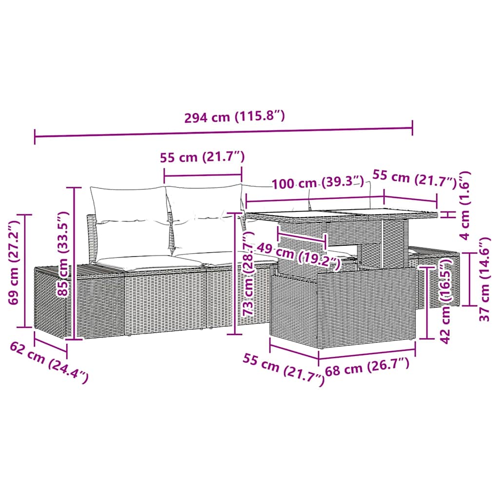 Sjedeća garnitura za vrt s jastukom s pohranom 5 pcs Crna