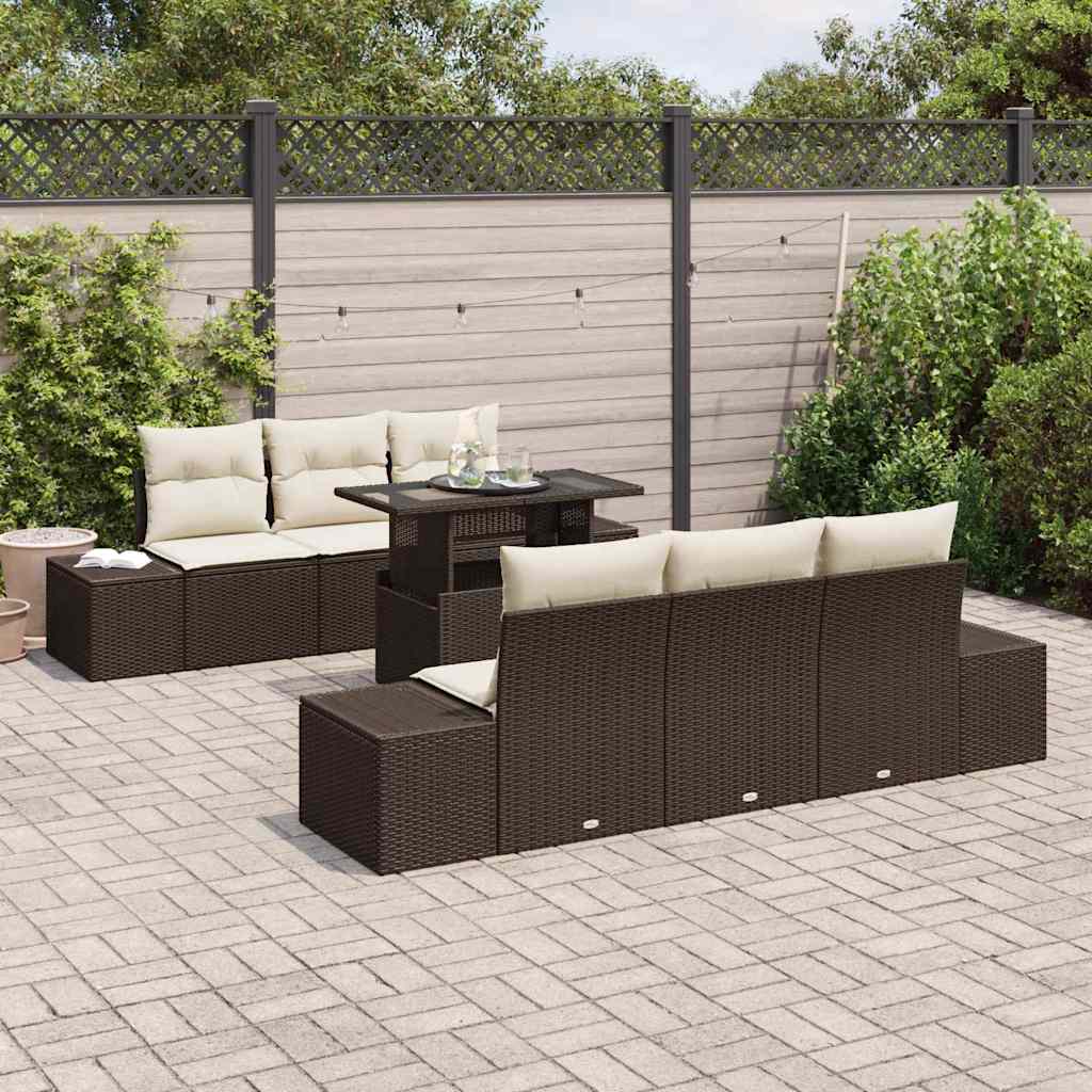 Sjedeća garnitura za vrt s jastukom 7 pcs Smeđa i krem