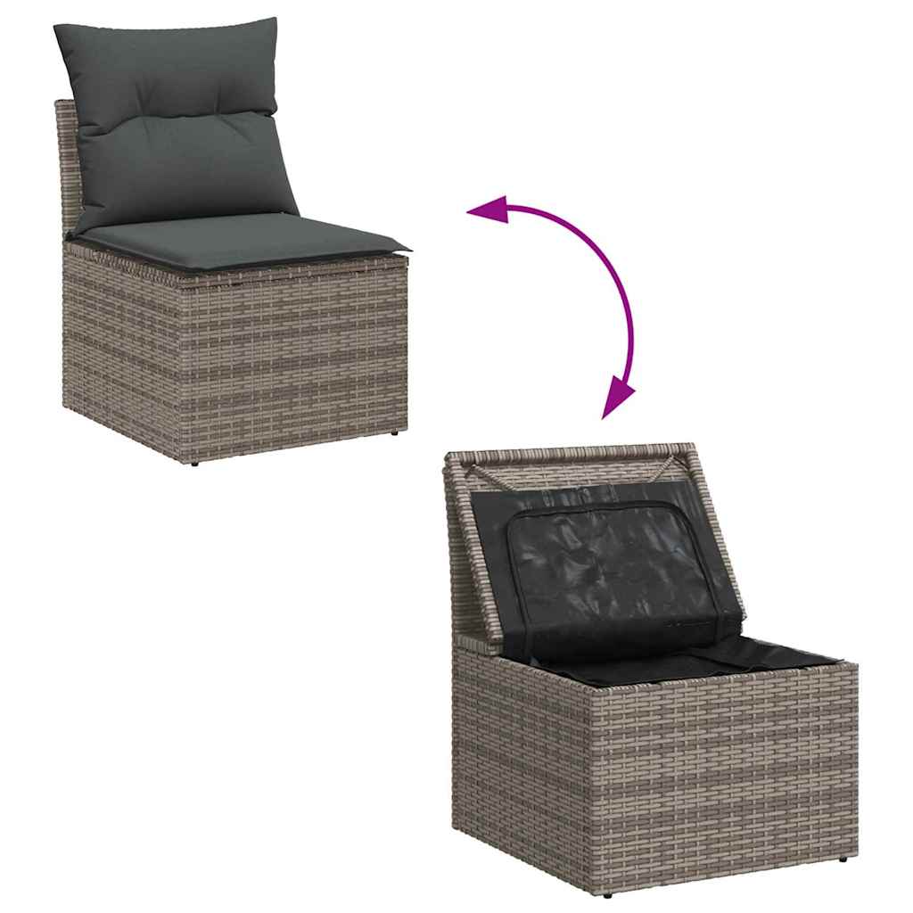 Sjedeća garnitura za vrt s pohranom 9 pcs Siva Poli ratan