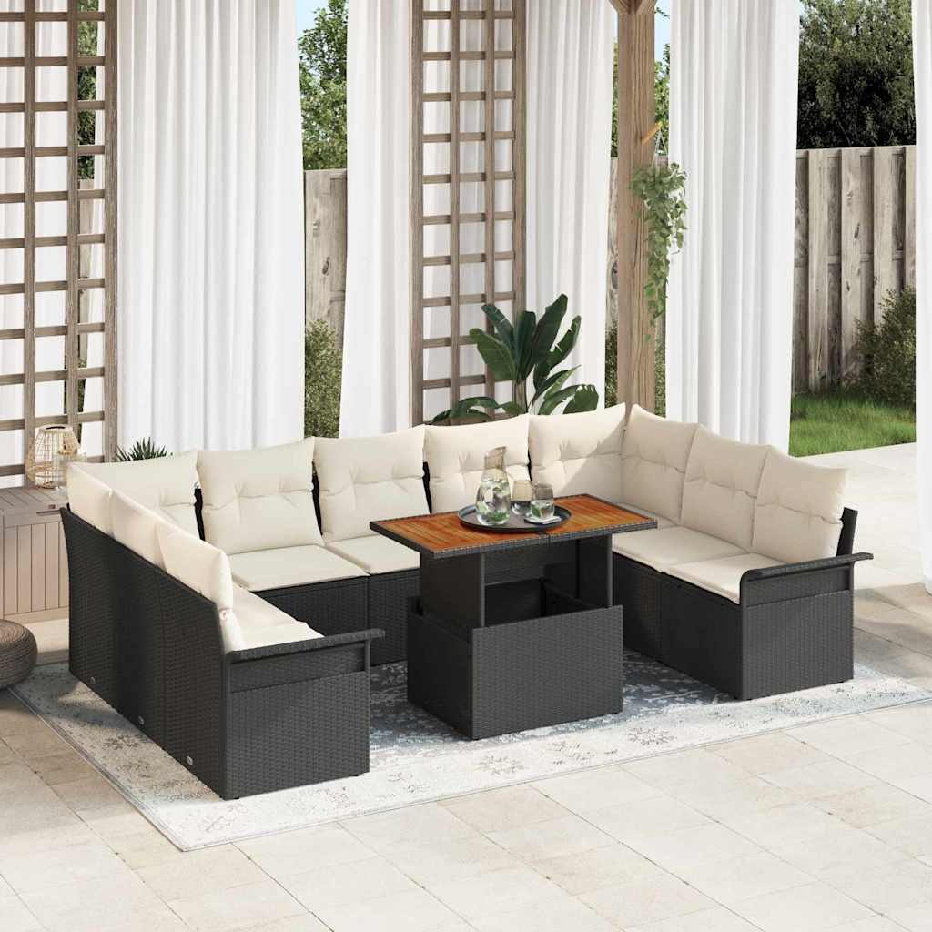 Sjedeća garnitura za vrt s pohranom 10 pcs Crna Poli ratan