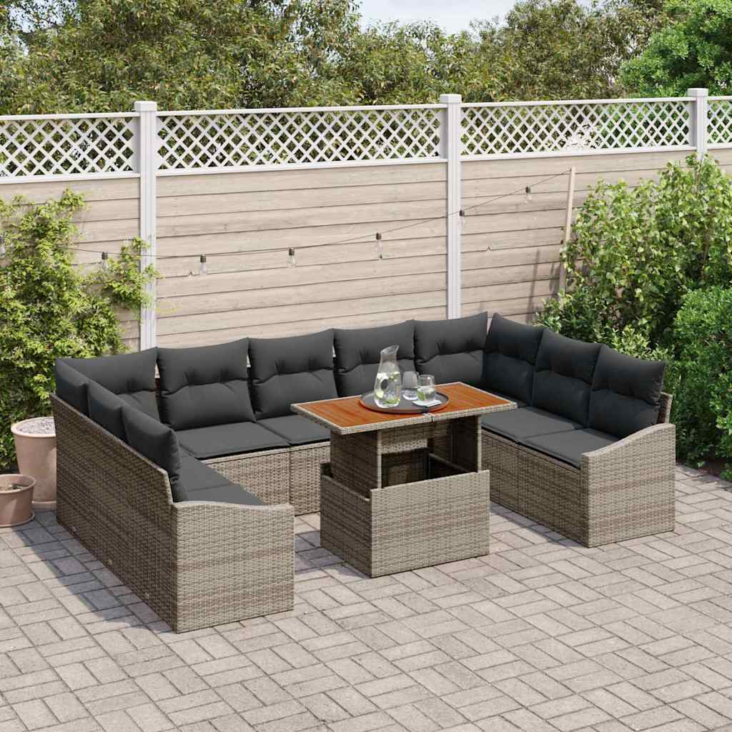 Sjedeća garnitura za vrt s pohranom 10 pcs Siva Poli ratan