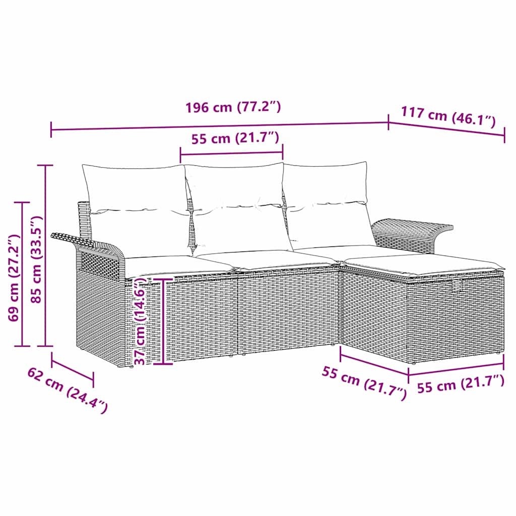Sjedeća garnitura za vrt 4 pcs Svjetlosiva Poli ratan