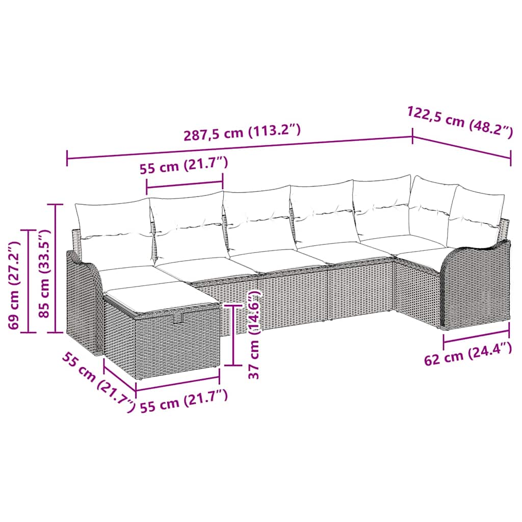 Set sofe s jastukom s pohranom 7 pcs Crna poliratan