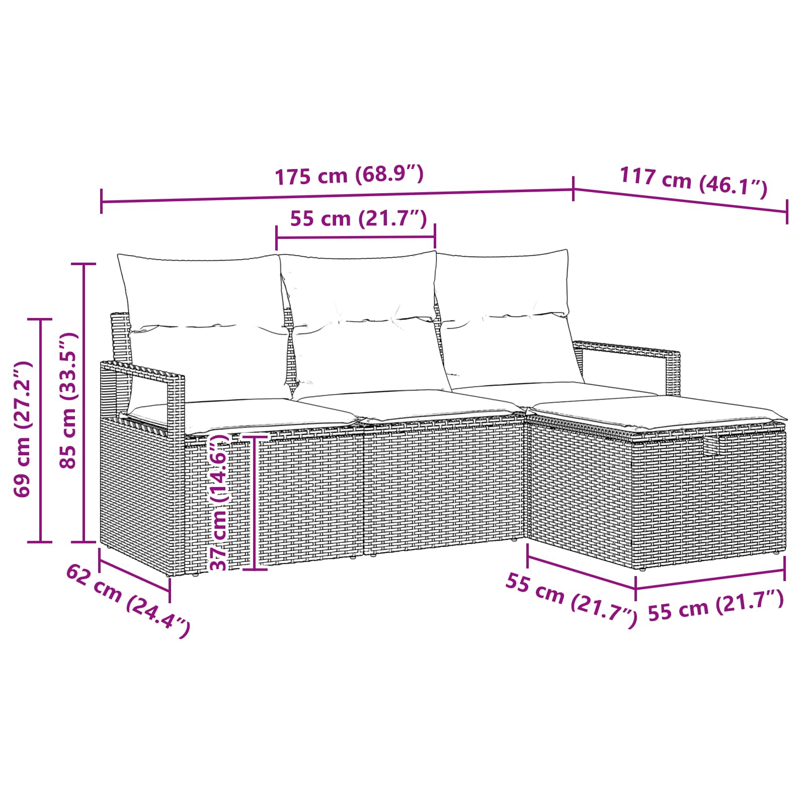 Set sofe s jastukom s pohranom 4 pcs Smeđa i crvena poliratan