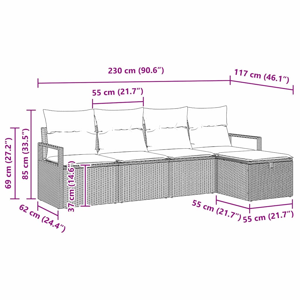 Set sofe s jastukom s pohranom 5 pcs Crna i Krema poliratan