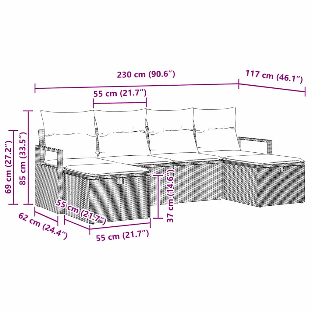 Set sofe s jastukom s pohranom 6 pcs Crna i Krema poliratan