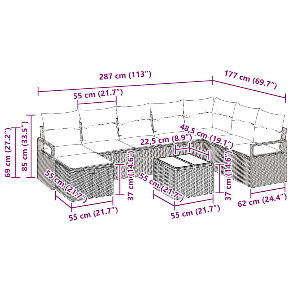 Set sofe s jastukom s pohranom 9 pcs Siva poliratan