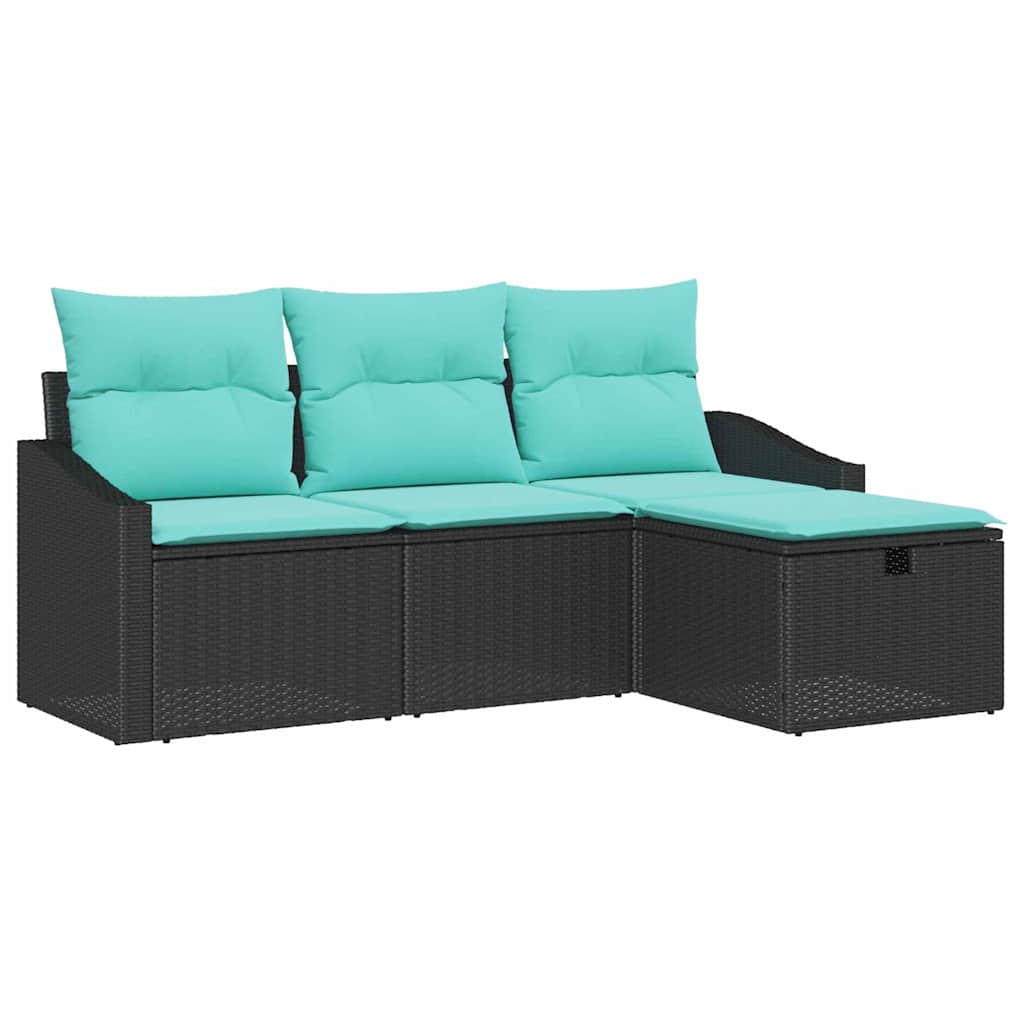 Set sofe s jastukom s pohranom 4 pcs Crna Poli ratan