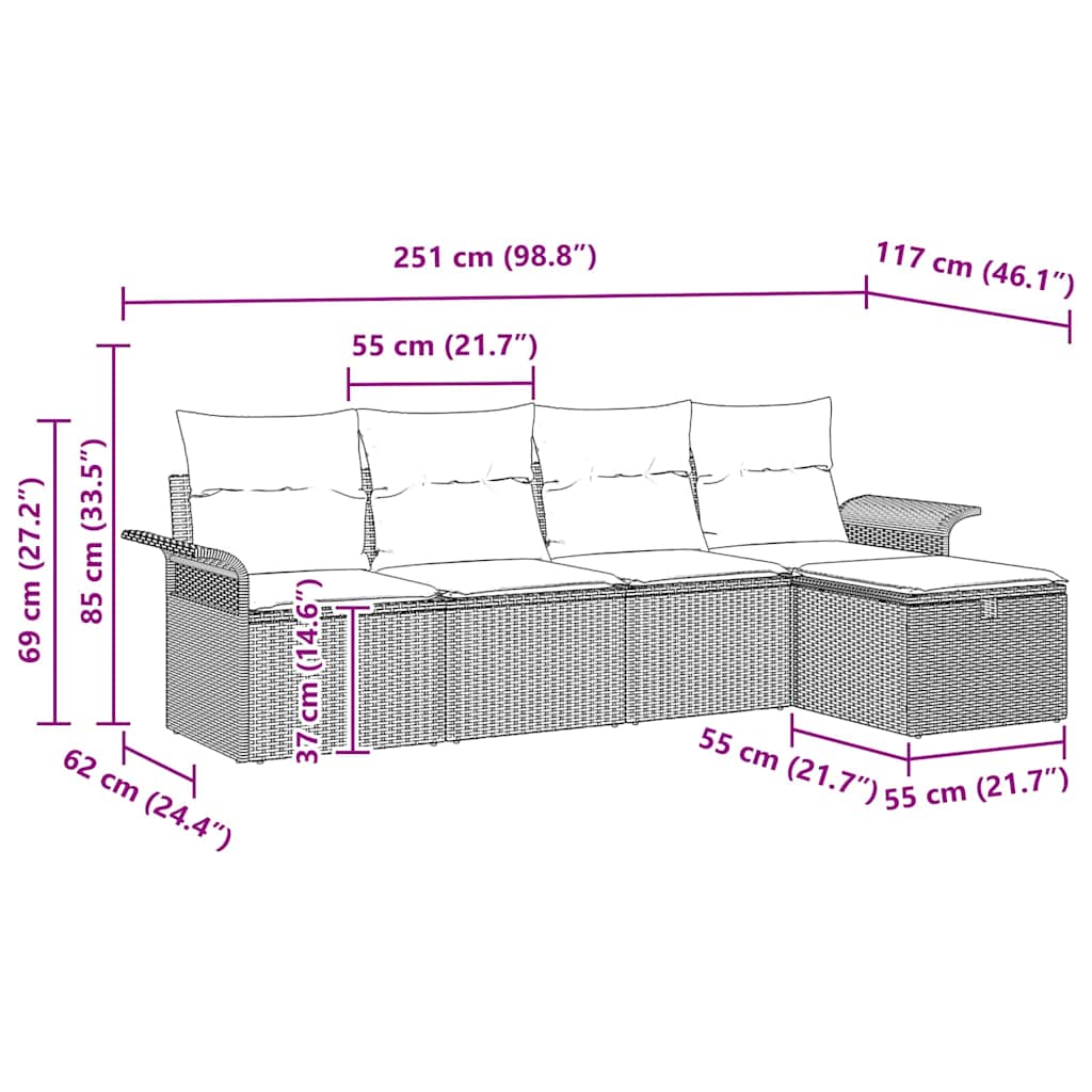 Sjedeća garnitura za vrt 5 pcs Svjetlosiva Poli ratan