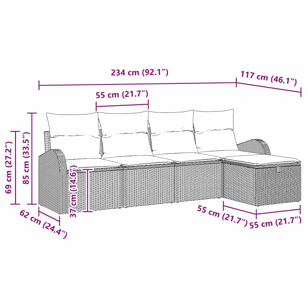 Sjedeća garnitura za vrt 5 pcs Svjetlosiva Poli ratan