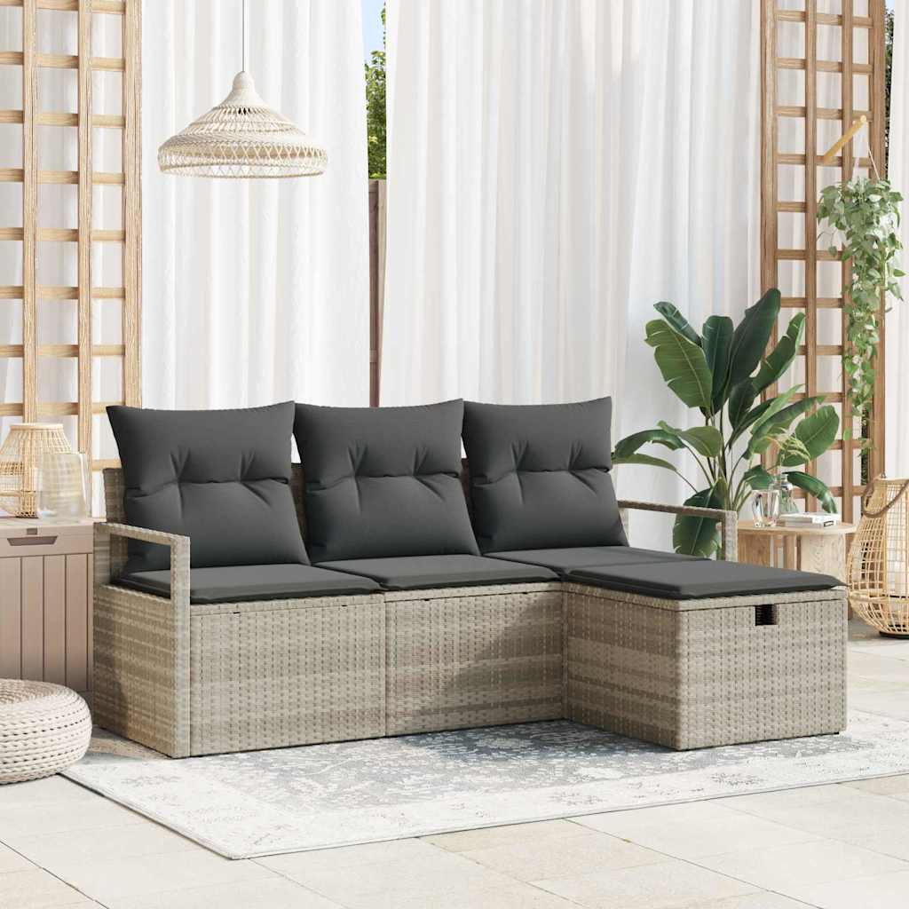 Sjedeća garnitura za vrt 4 pcs Svjetlosiva Poli ratan