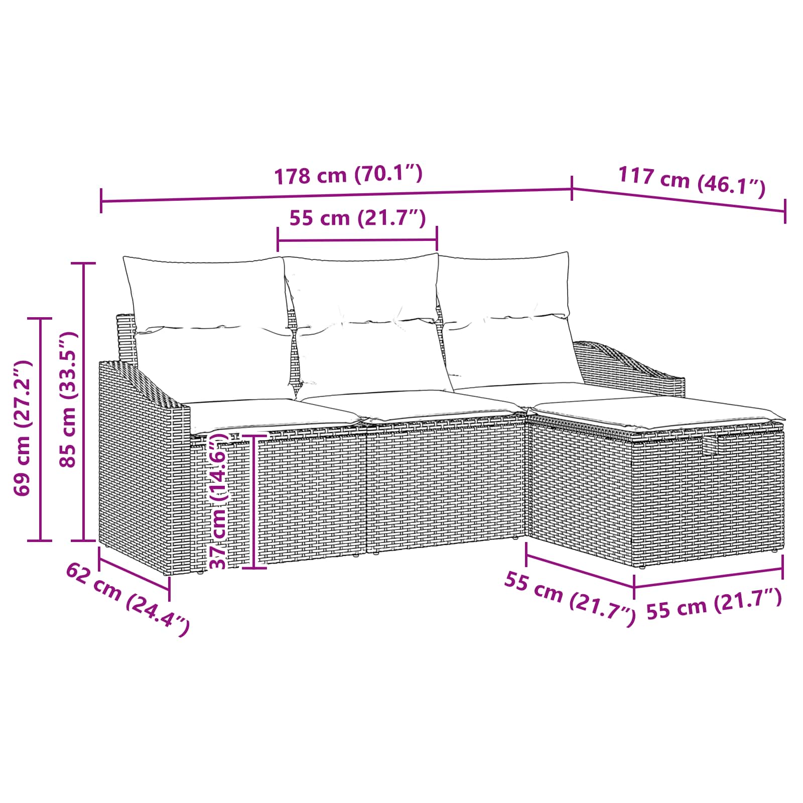 Set sofe s jastukom 3 pcs poliratan
