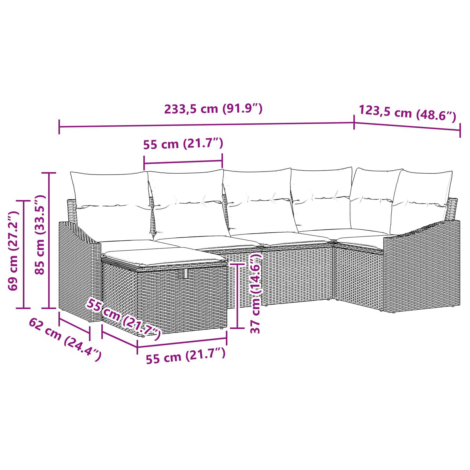 Set sofe s jastukom 3 pcs poliratan