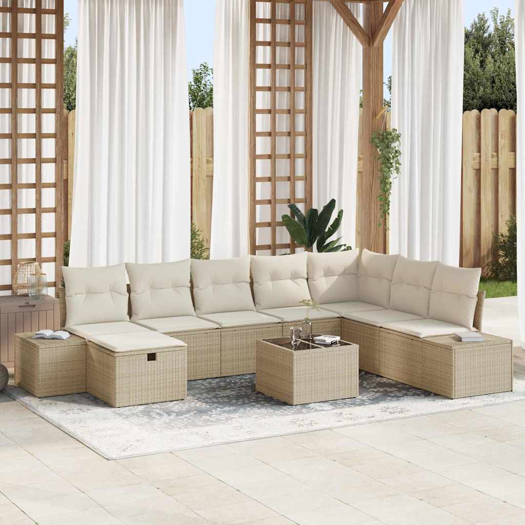 Sjedeća garnitura za vrt 9 pcs Bež 55 x 62 x 69 cm Poli ratan