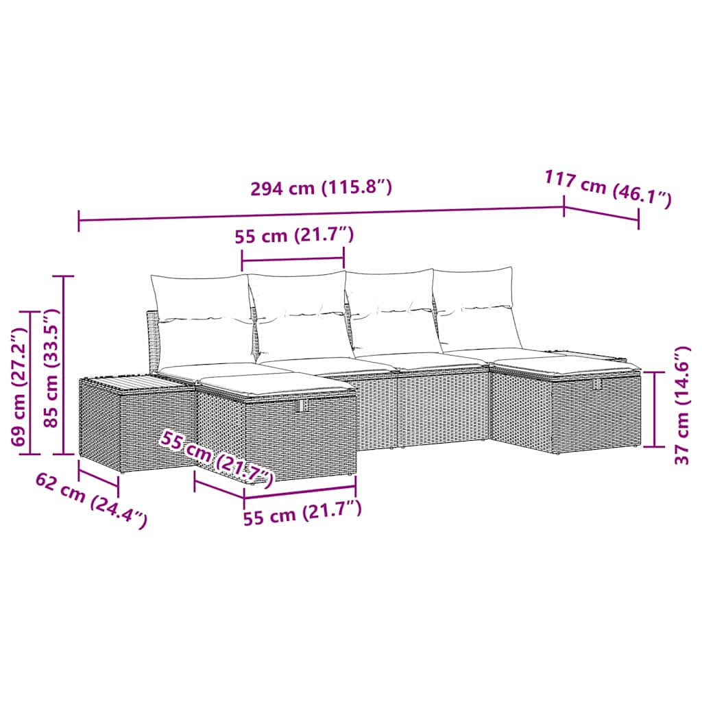 Sjedeća garnitura za vrt 6 pcs Crna 55 x 62 x 69 cm Poli ratan